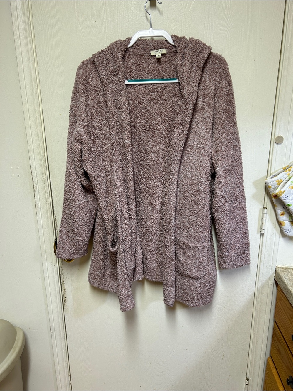 Plush Hooded Open-Front Cardigan Sweater - Mauve